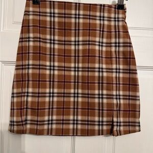 Brandy Melville Tan Plaid Mini Skirt
